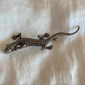 {Vintage} Sterling + Marcasite Lizard Brooch